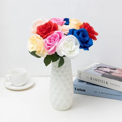 Wholesale living room wedding decor single long stem velvet red rose artificial