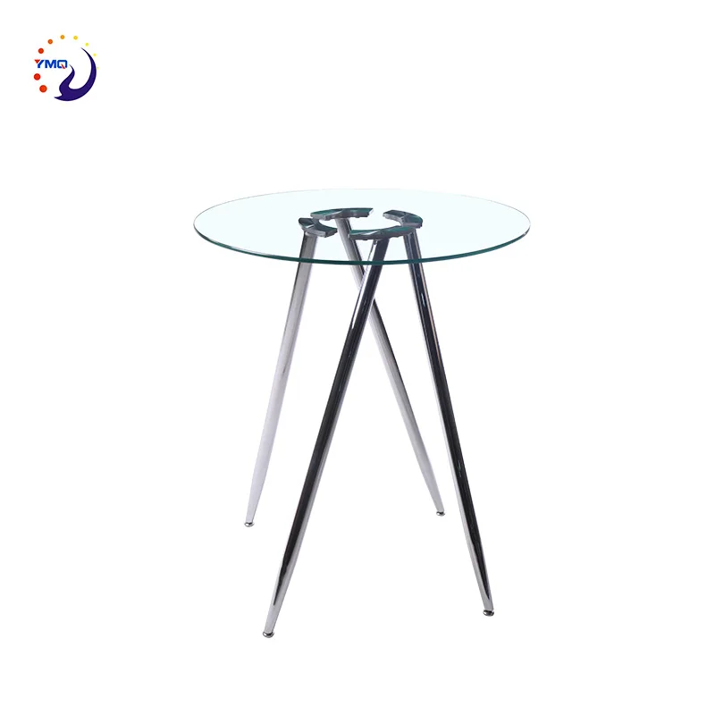 Дешевые круглый хром металлический стеклянный Топ современный обеденный стол стеклянный обеденный стол