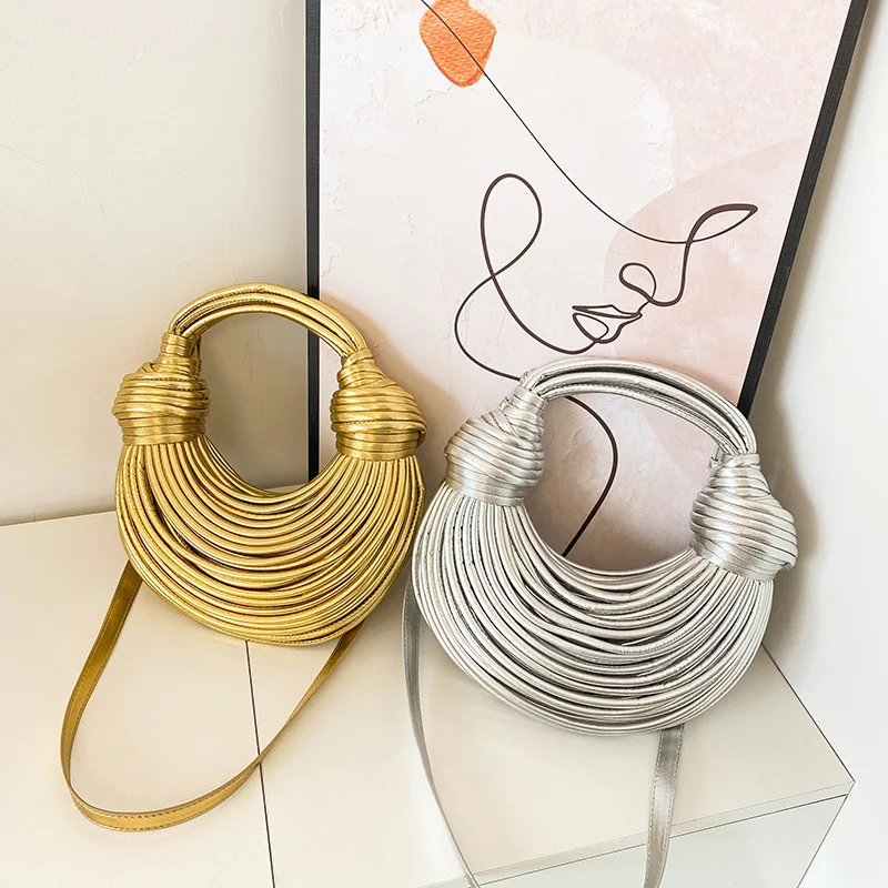 2024 New Fashion Luxury Designer Handbags Woven Noodle Rope Knotted Pulled Clutch Bag Rainbow Mini Handbag for Women