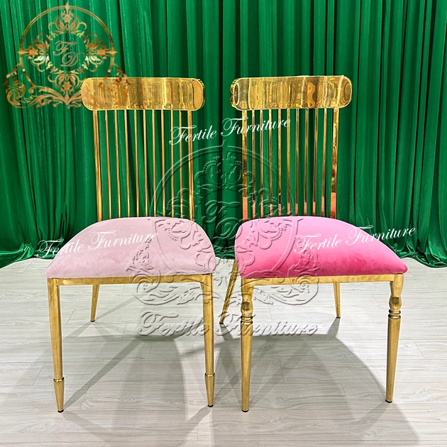 Pink Leather Seat Cushion Gold Stainless Steel Frame Wholesale Luxury Chairs For Events Wedding Party Luxury