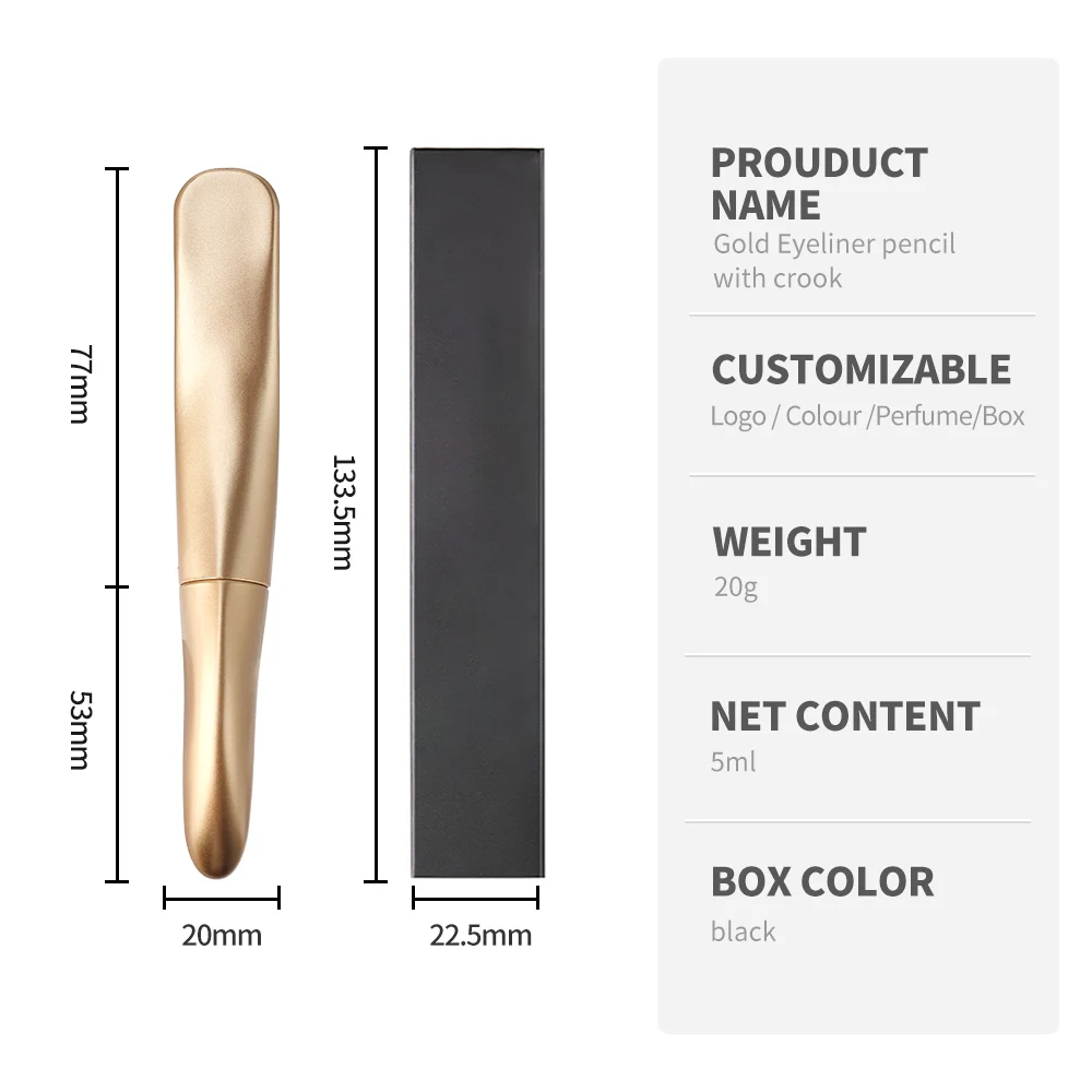 Luxury Fashion Design Vegan Makeup Liquid Eyeliner Pen Long Wearing Cosmetics Crook Gold Eyeliner Pencil With No Logo