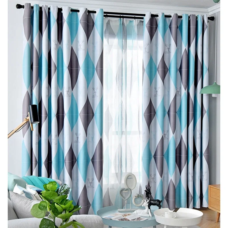 Bindi Ready Made Nordic Style Polyester Yellow Geometric Printed 100% Insulated Blackout Window Curtain for the Living Room