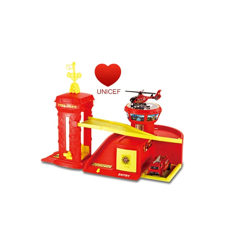 
High quality kids diecast collectables model vehicle gift toy cars 1:64 scale autoshop fire and police garage sets 3 designs 