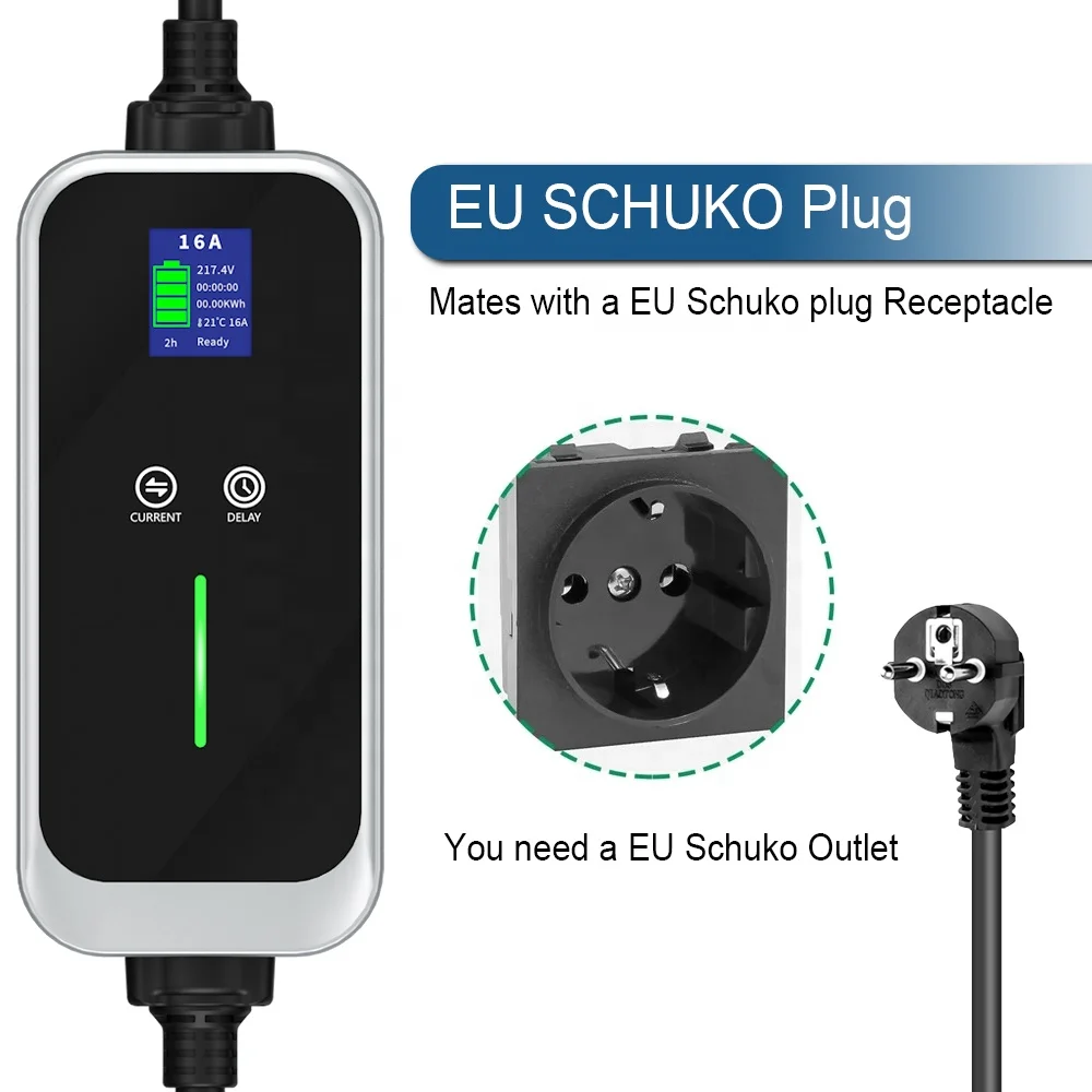16A TYPE 1 Portable EV Charger With EU Schuko Plug