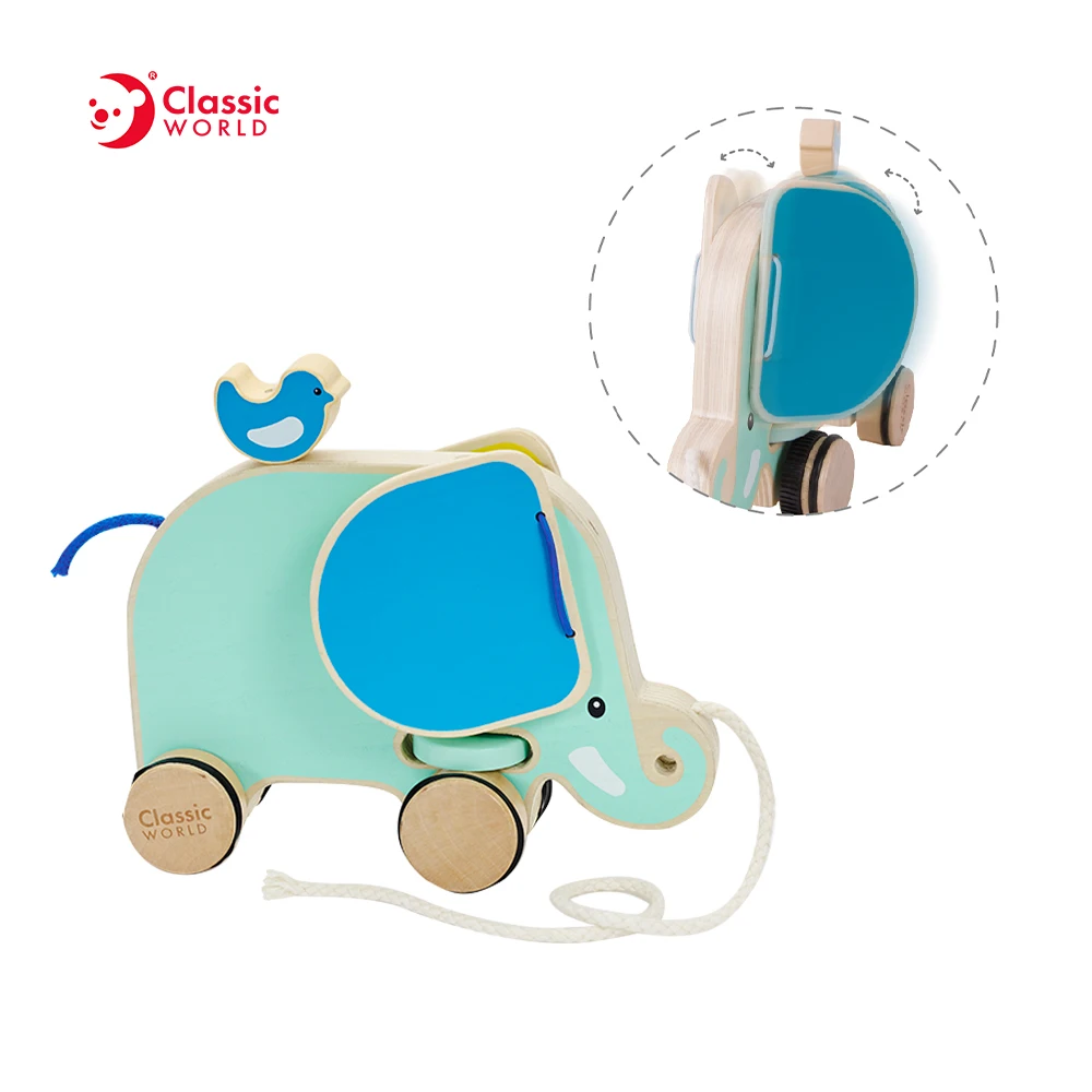 Classic World Push Pull Toy Elephant Kids Wooden Toys for Child Educational
