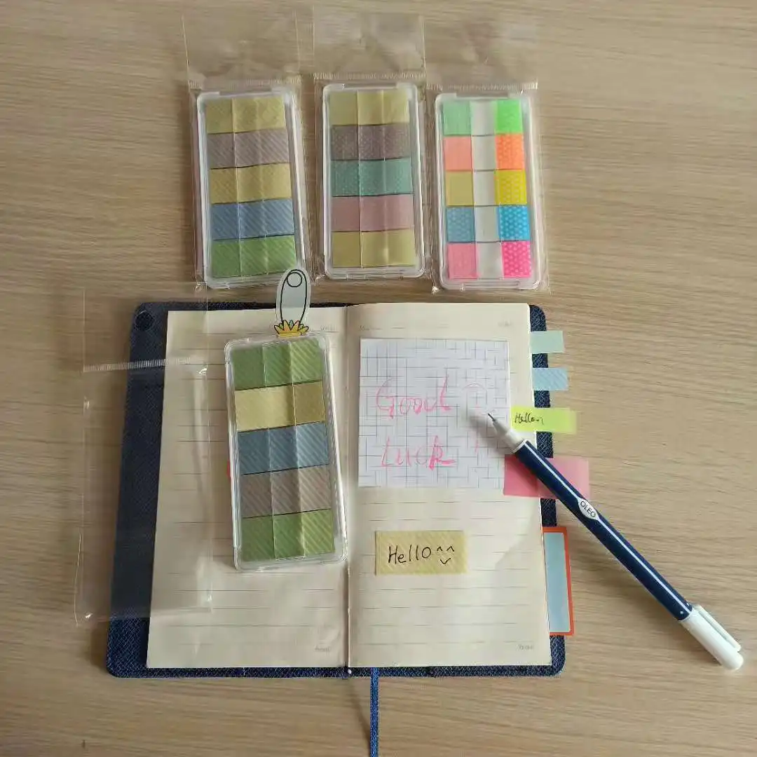 custom PET plastic planner flag palette chic plain translucent book marker index sticky note pad nude film tape with dispenser