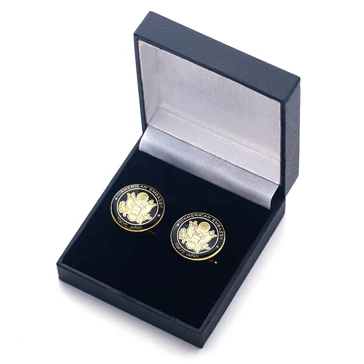 custom gold plated metal soft enamel logo coated epoxy fashion cuff links tie clips