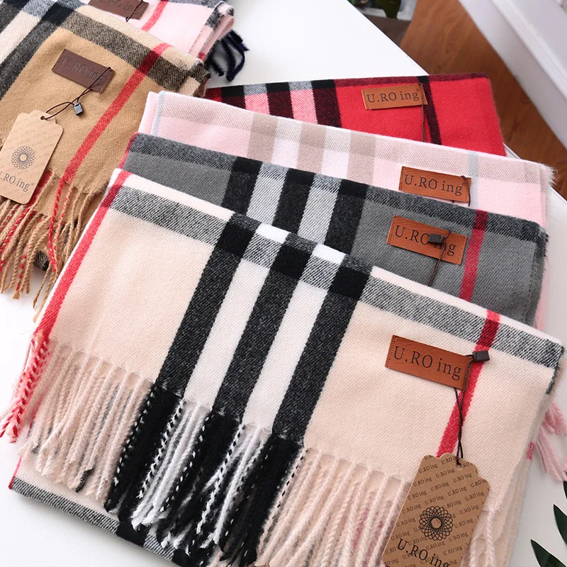 Wholesale Custom Plaid Luxury Designer Soft Mens Pashmina Winter Warm Shawl Pashmina Cashmere Scarves for Mens Gift