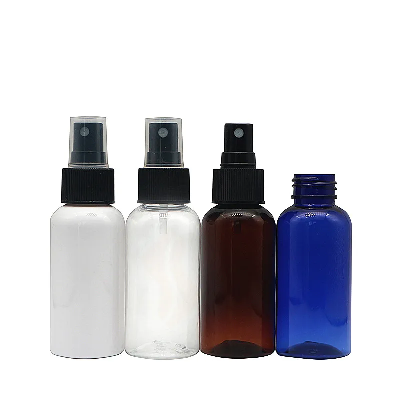Sale empty transparent amber blue white 75ml plastic spray bottles with black sprayer