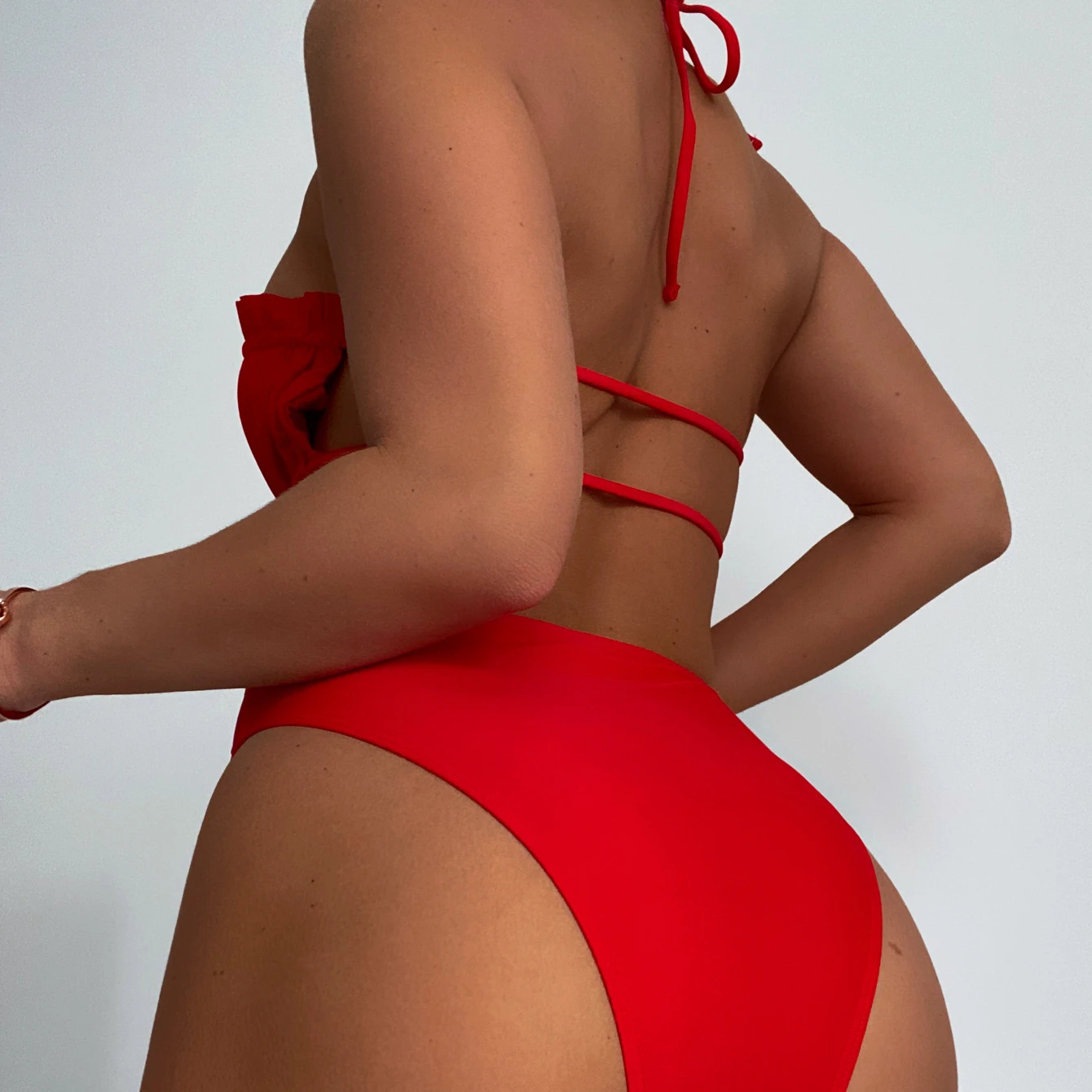 New Stock Female Edible Tree Fungus Sexy One Piece Swimsuit Strap Halter Lace Up Bikini & Beach Wear