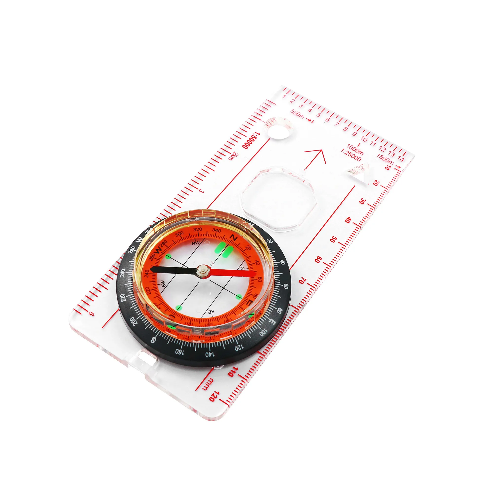High precision outdoor camping magnifying compass tape ruler scale directional map ruler measuring tool