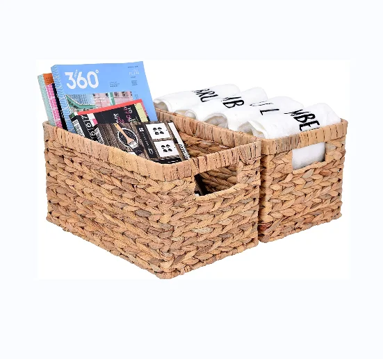 Water Hyacinth Storage Baskets Rectangular large Wicker woven Basket with Built-in Handles