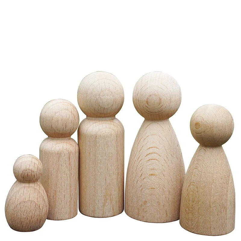 Factory natural unfinished decorative doll bodies wooden diy toy peg kokeshi dolls family wood shape figure crafts sculpture peg