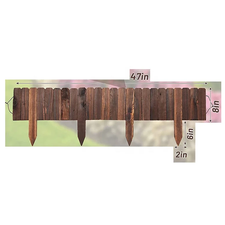 Wooden Garden Fence Edging Border Burnt Wood Landscape Border Edging Decorative Border