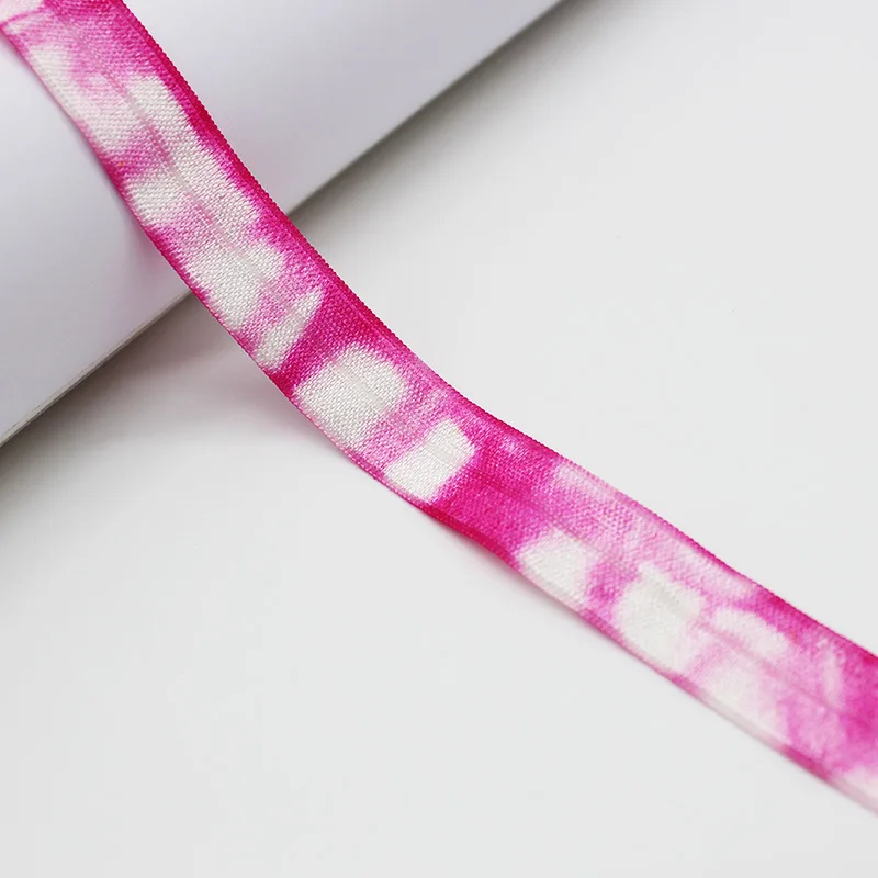 Stock 1.5cm Tie Dye Shiny Fold Over Elastic Ribbon Elastic Band For Hair Tie Band Accessories