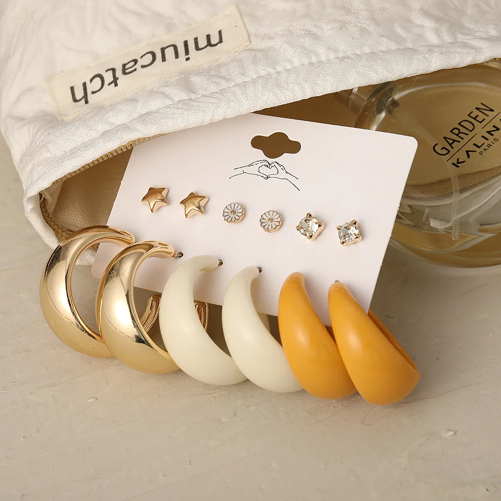 Wholesale Colorful Chunky Earrings Diamond Star Pearl Stud Earring Set Pearl Butterfly C Shape Earring Set For Women Jewelry