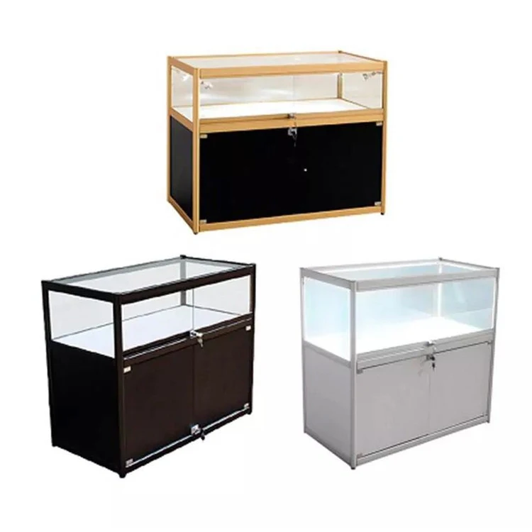Customized exhibition commercial furniture jewelry display retail LED lighting glass display cabinet