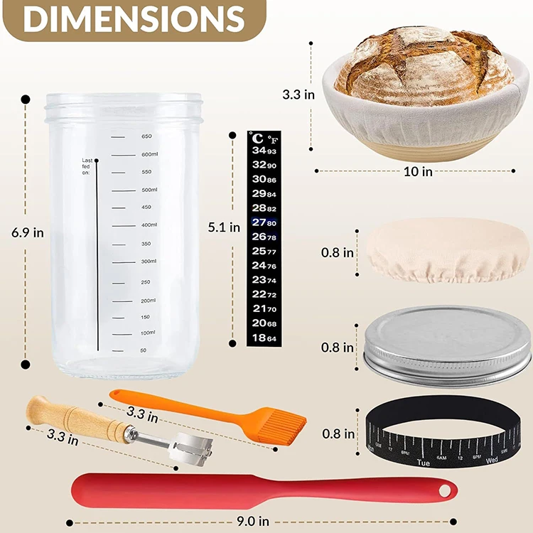 Beginner sourdough starter kit contain bread proofing basket 20 oz glass jar DIY tools bread lame and more for making bread set