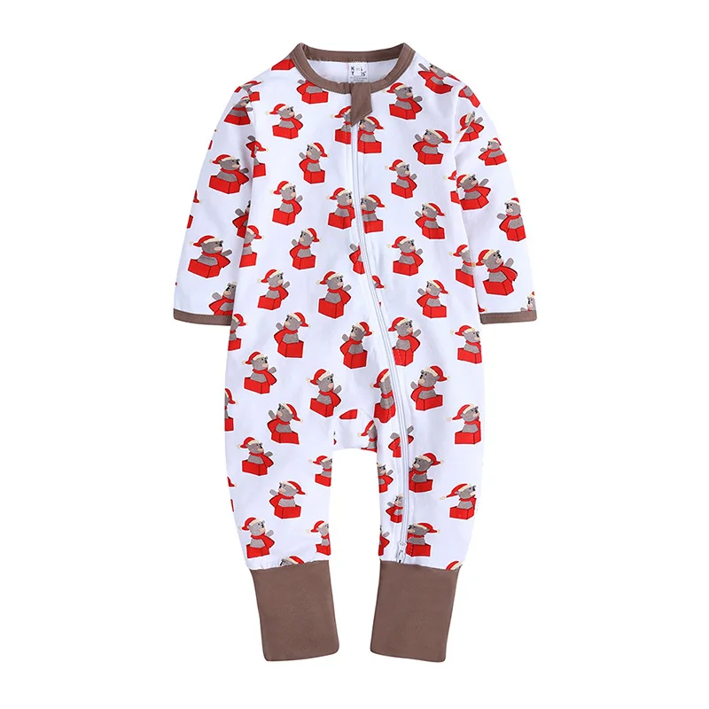 wholesale baby clothes onesie long sleeve 100% cotton cute zipper baby christmas romper christmas romper baby