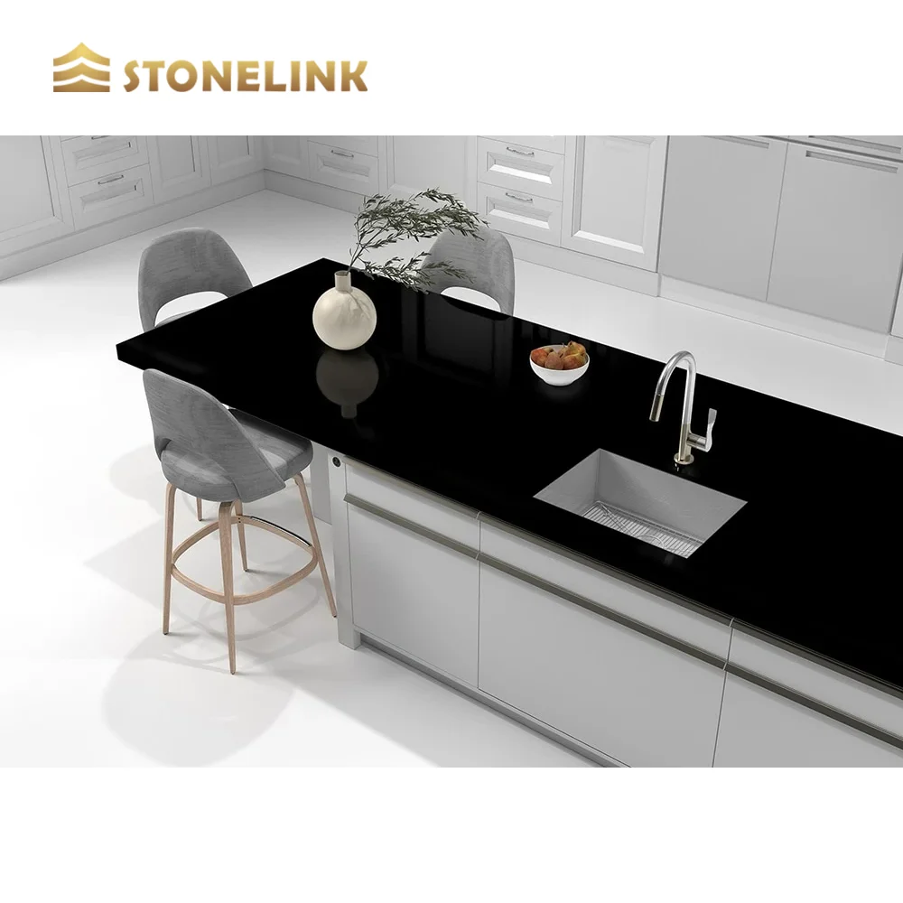 Stonelink High Grade Natural Granite Stone Absolute Black Granite Slabs For Kitchen Island Countertop