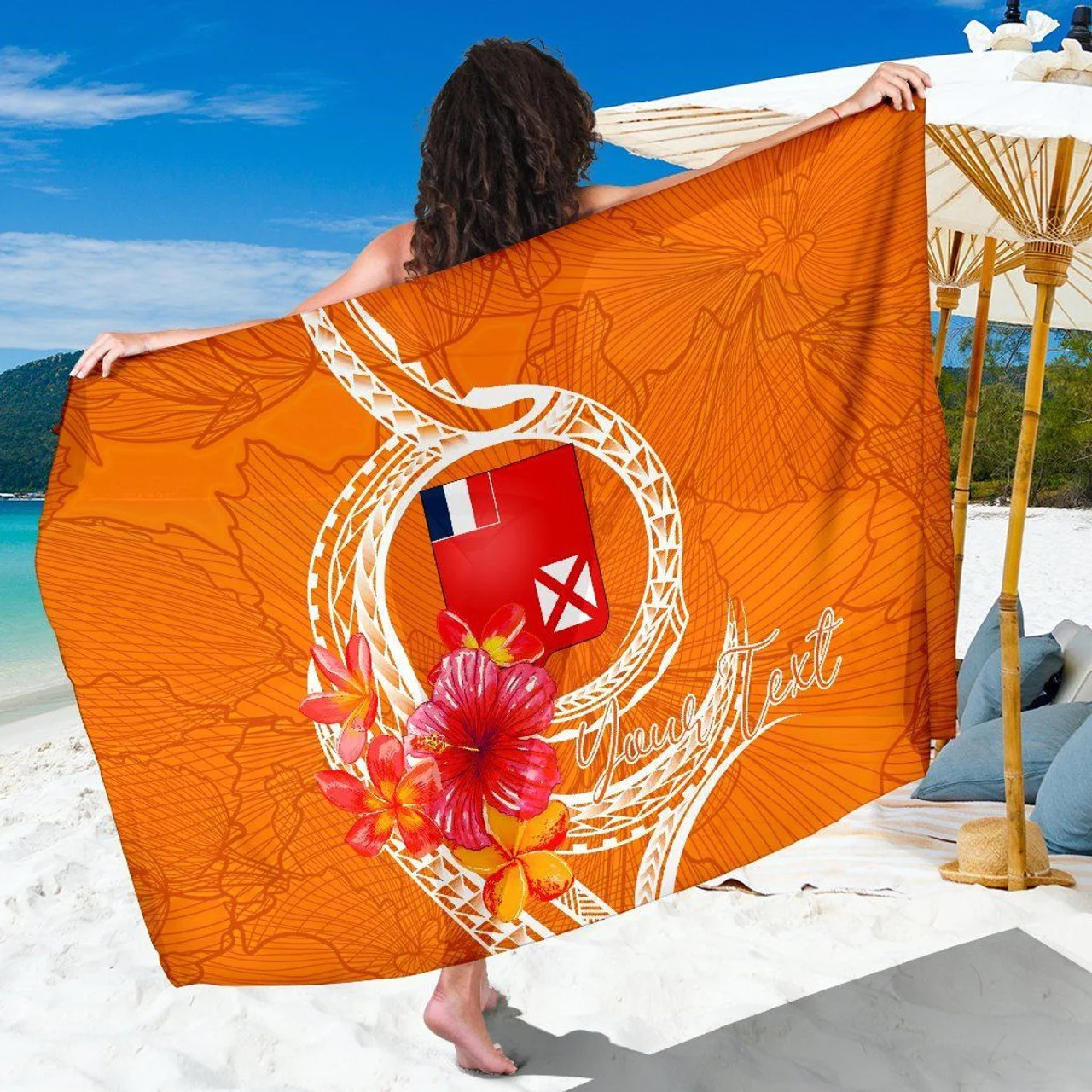 Custom Logo/Image Sarong Wallis and Futuna Polynesian Cover Ups Wrap Floral Seal Blue Print Sarongs Pareos Bikini Beach Swimsuit