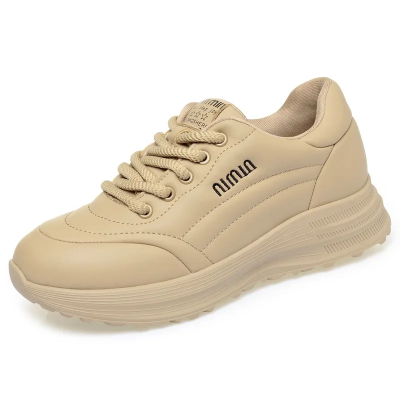 Xuanhui new trend design height increasing elevator lace up solid color winter female platform casual shoes for women