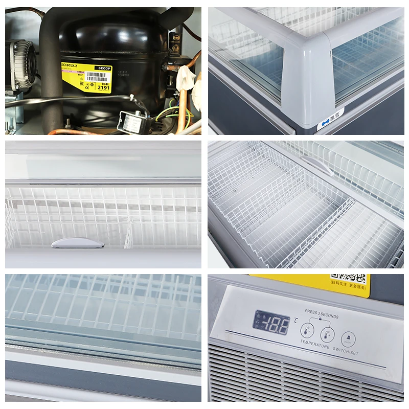Front window supermarket combined island freezer for frozen food sea food