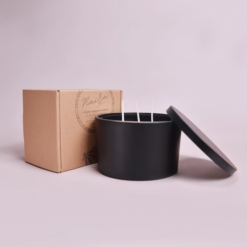 Wholesale natural soy wax three core candles cylindrical with lid candle jar handmade home fragrance candles