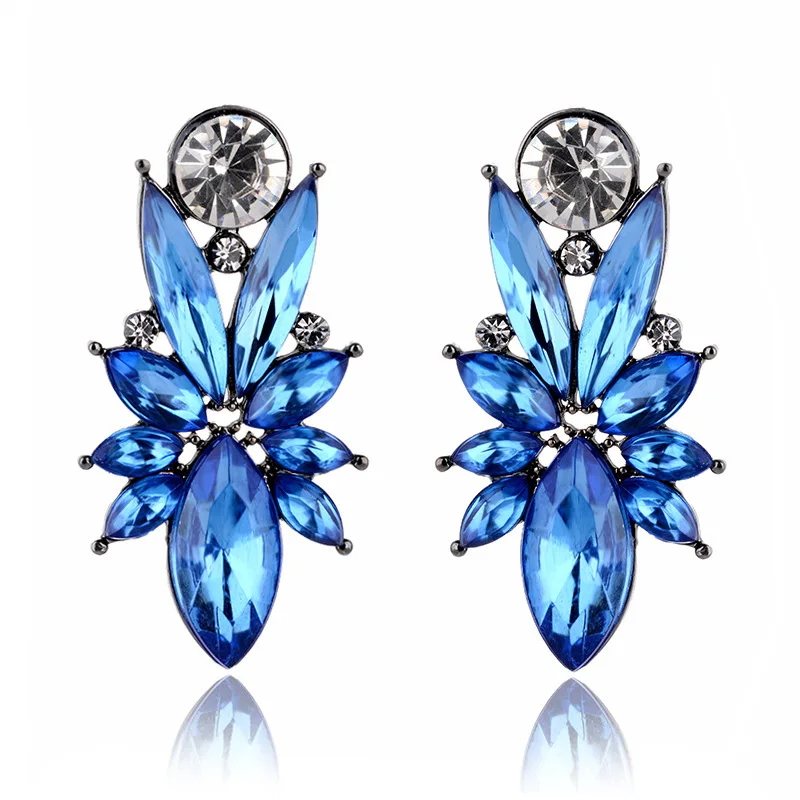 LUOXIN Wholesale Women Fashion Jewelry Rhinestone Earrings Crystal Blue Opal Earrings