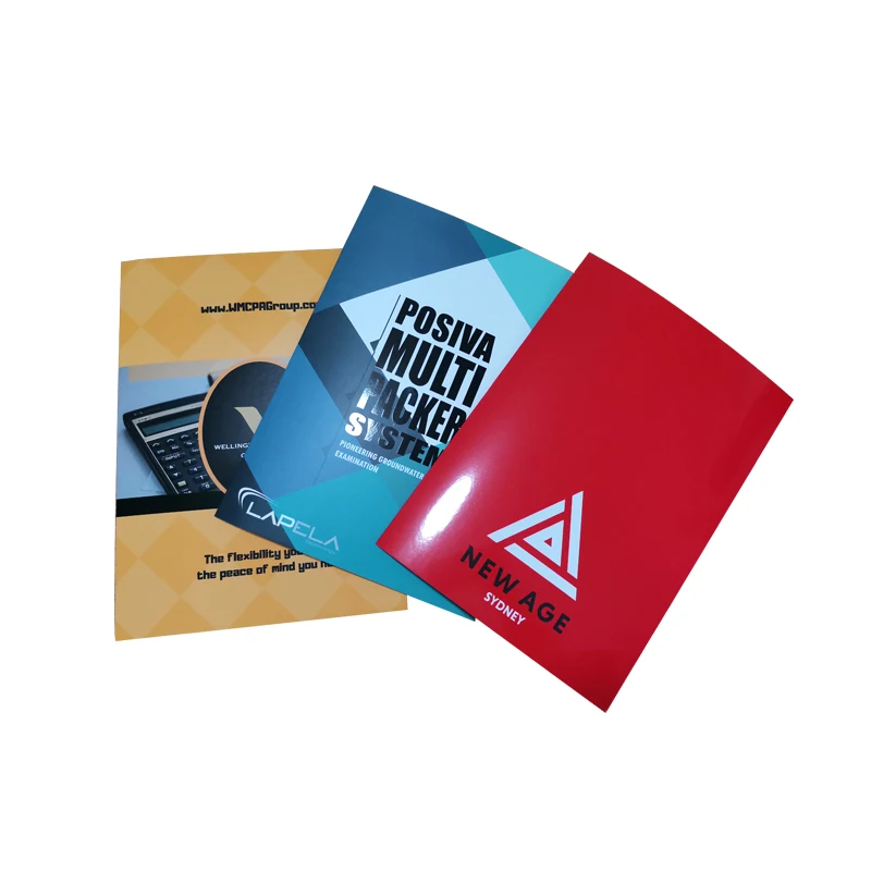 Fast shipping customized file folders A4 300gsm art paper folded size 300*215mm with business card