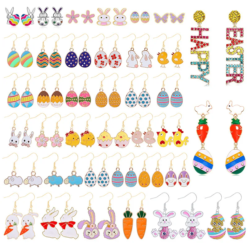 Cartoon Cute Sterling Silver Bunny Dangling Rabbit Earrings Happy Easter Egg Carrot Earring Spring Holiday Gift