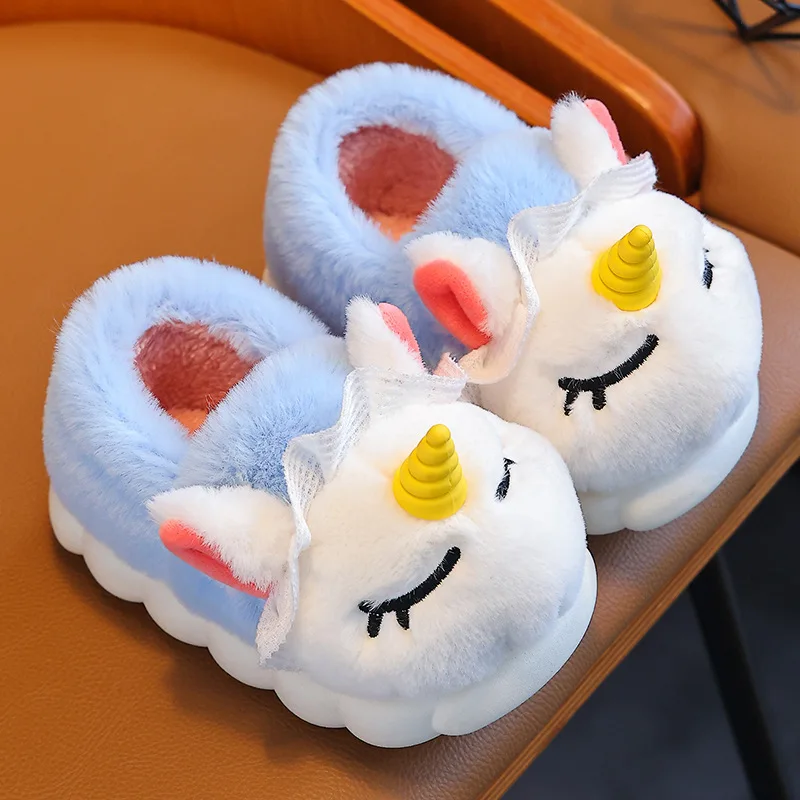 Top sale guaranteed quality novelty 3d character plush unicorn animal slippers for kids