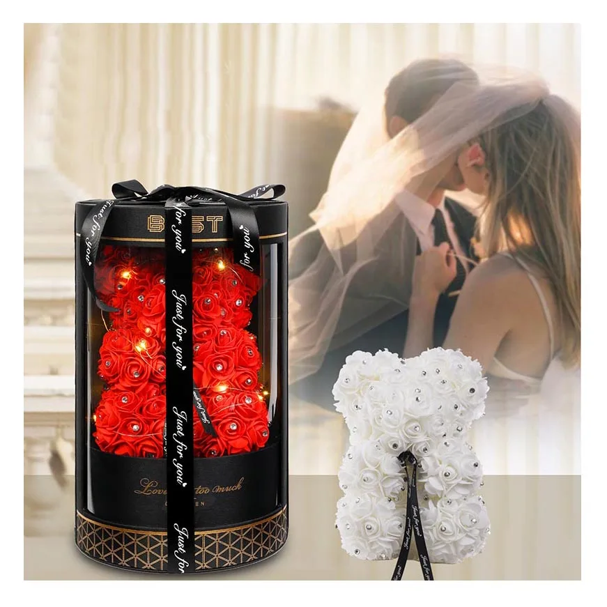 Искусственные цветы из полиэтилена медведи Роза медведь с подсветкой Розовый Медведь Тедди в коробке для Дня Святого Валентина Свадебный Подарок