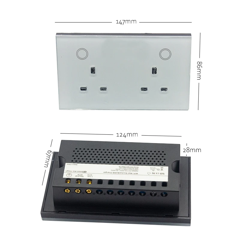 WIFI ZIGBEE 13Amp UK British Wall Socket Tempered Glass Works With Alexa and Google For Smart Home Villa Hotel