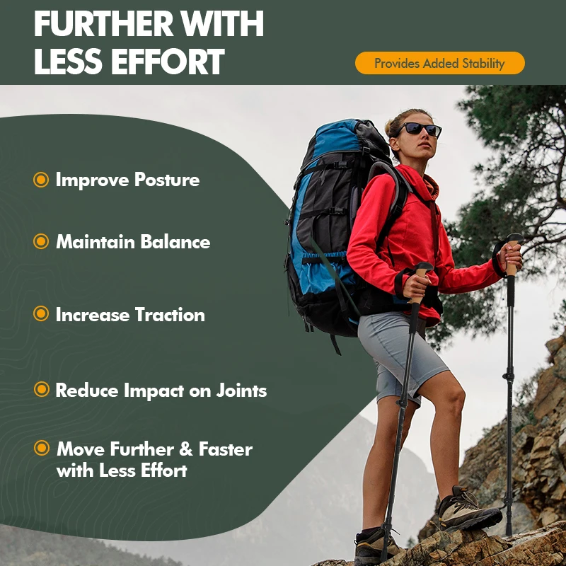 KingGear Telescopic Walking Sticks Snake Head Handle Hiking Pole Ultralight Trekking Poles