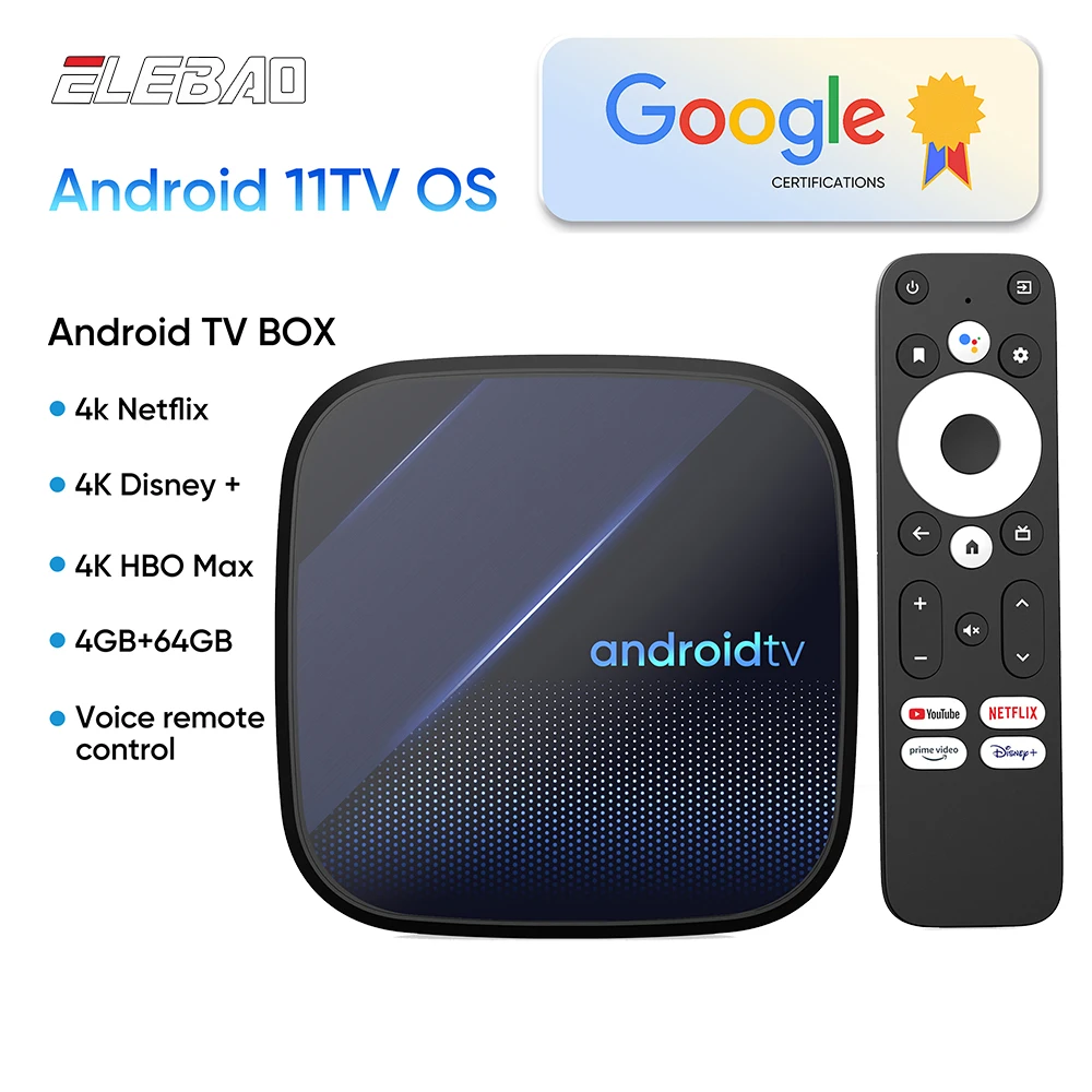 Elebao HAKO PRO Google Certificado Android  11 4K BT Voice Control S905Y4 AV1 4GB 32GB 5G WiFi Set Top Stb Smart Android TV Box