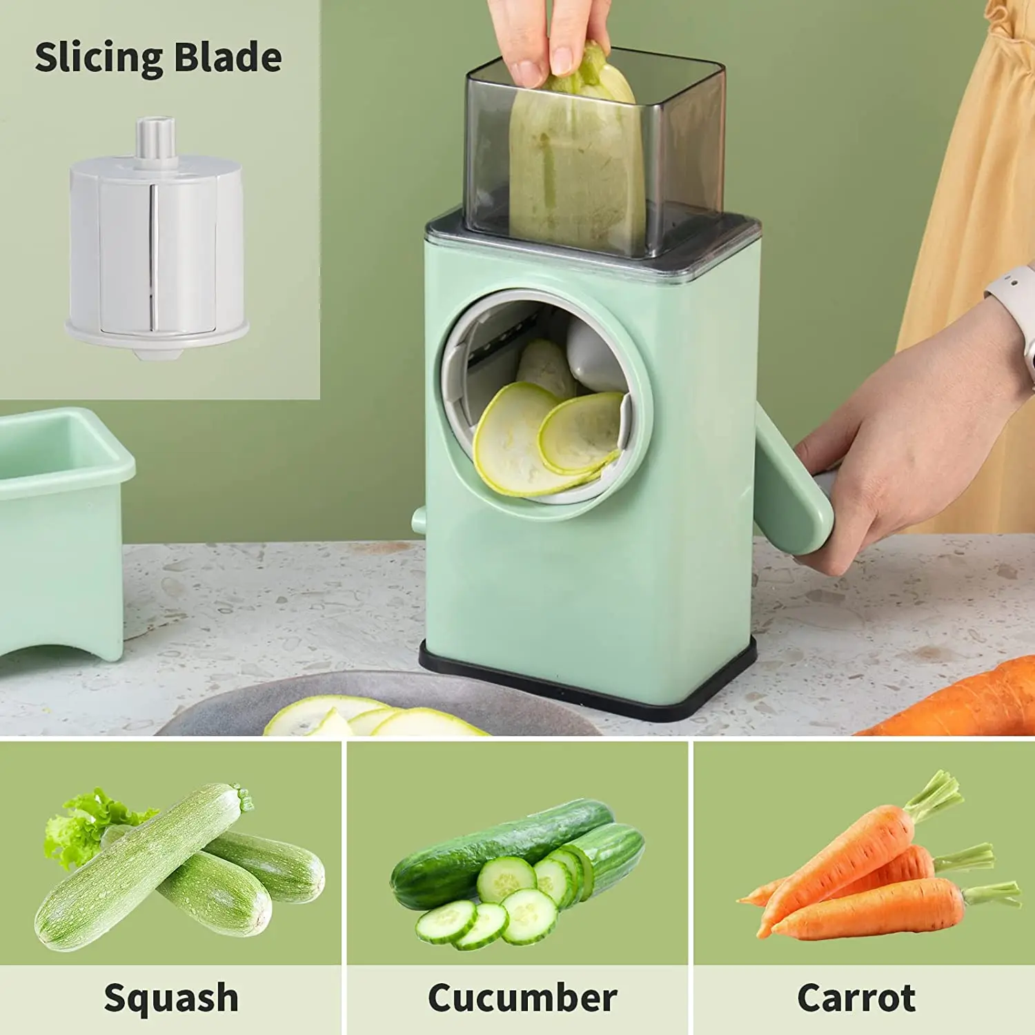 New Kitchen 3 in 1 Vegetable Shredder Grater Slicer  Rotary Cheese Grater Round Mandoline Vegetable Cutter