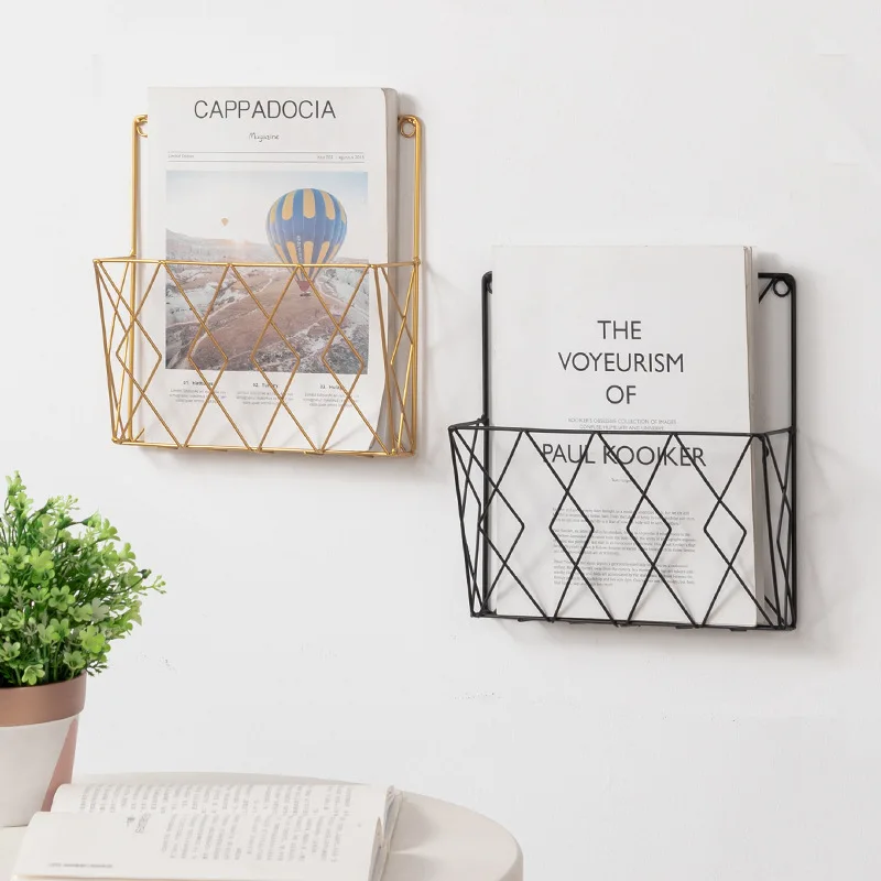European style wrought iron magazine rack newspaper storage basket wall mounted multifunctional storage basket