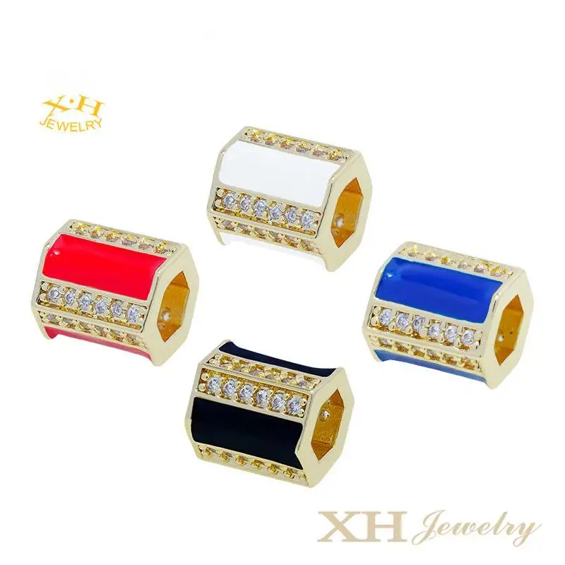 Colorful Enamel Six Square Tube Shape Bead Spacer Micro Pave Brass Tube Bead For DIY Jewelry Making