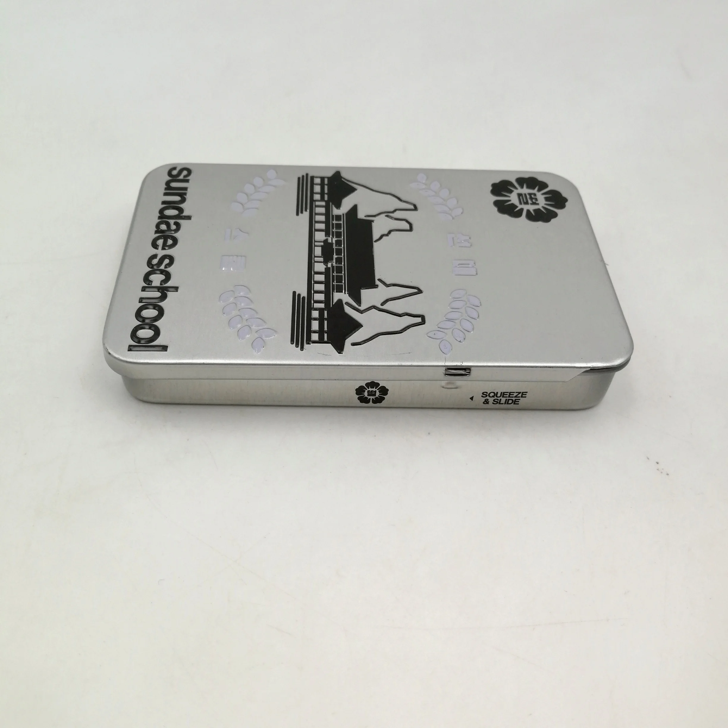 custom rectangle child resistant sliding lid child proof safety click clack tin metal tin box