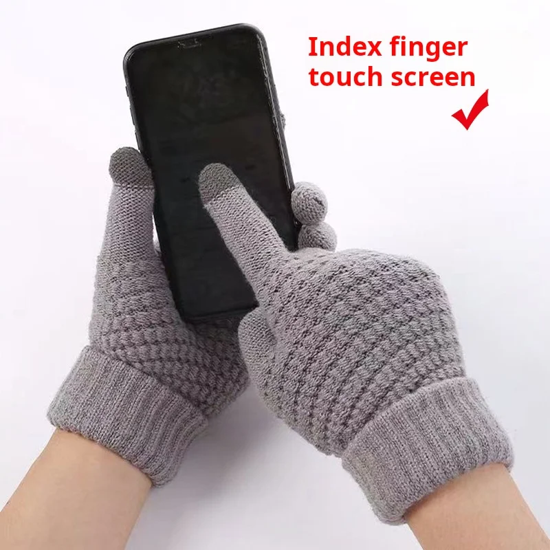 Touch screen gloves for winter couples with thick woolen yarn, anti slip riding, finger insulation, knitted warm gloves
