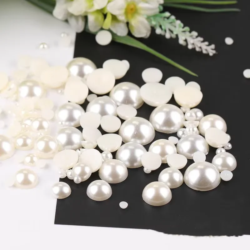 Rice white flat bottom half hotfix pearl rhinestones loose bead DIY handmade material jewelry accessories rhinestones