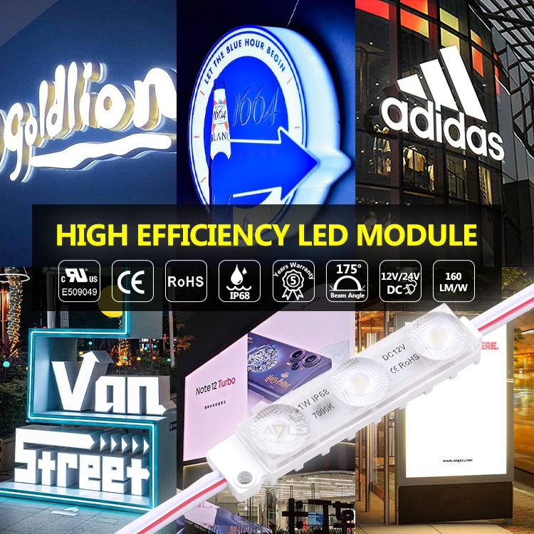 Factory High Efficiency 3LED modules 12v white CE UL Rohs ip68 led modules 1w 5 years warranty smd led modules for light box