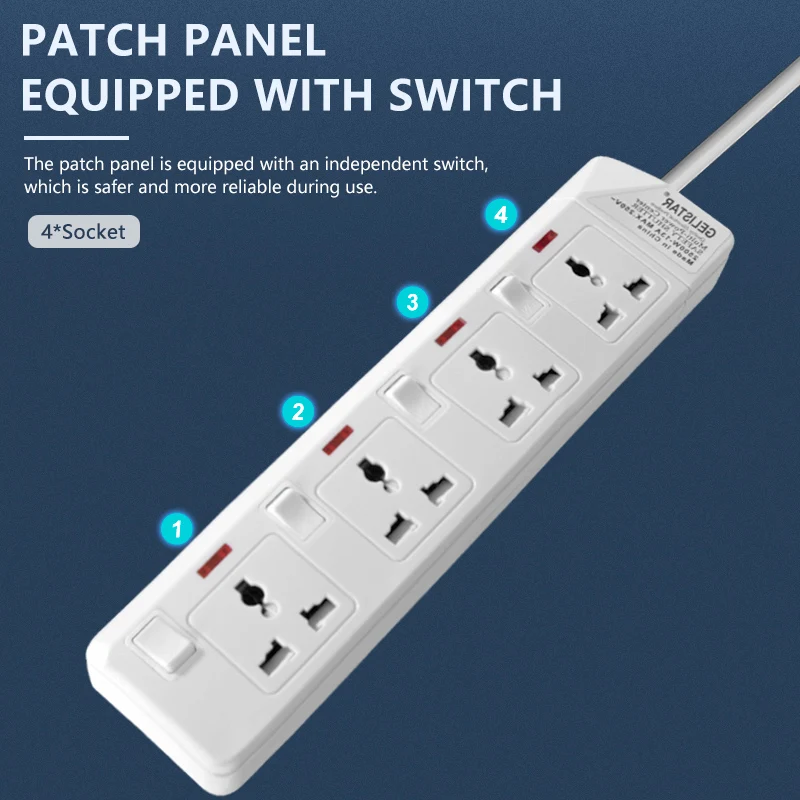 Hot sale 4 outlet way white universal standard extension socket multiple switch extension board plug smart power strip