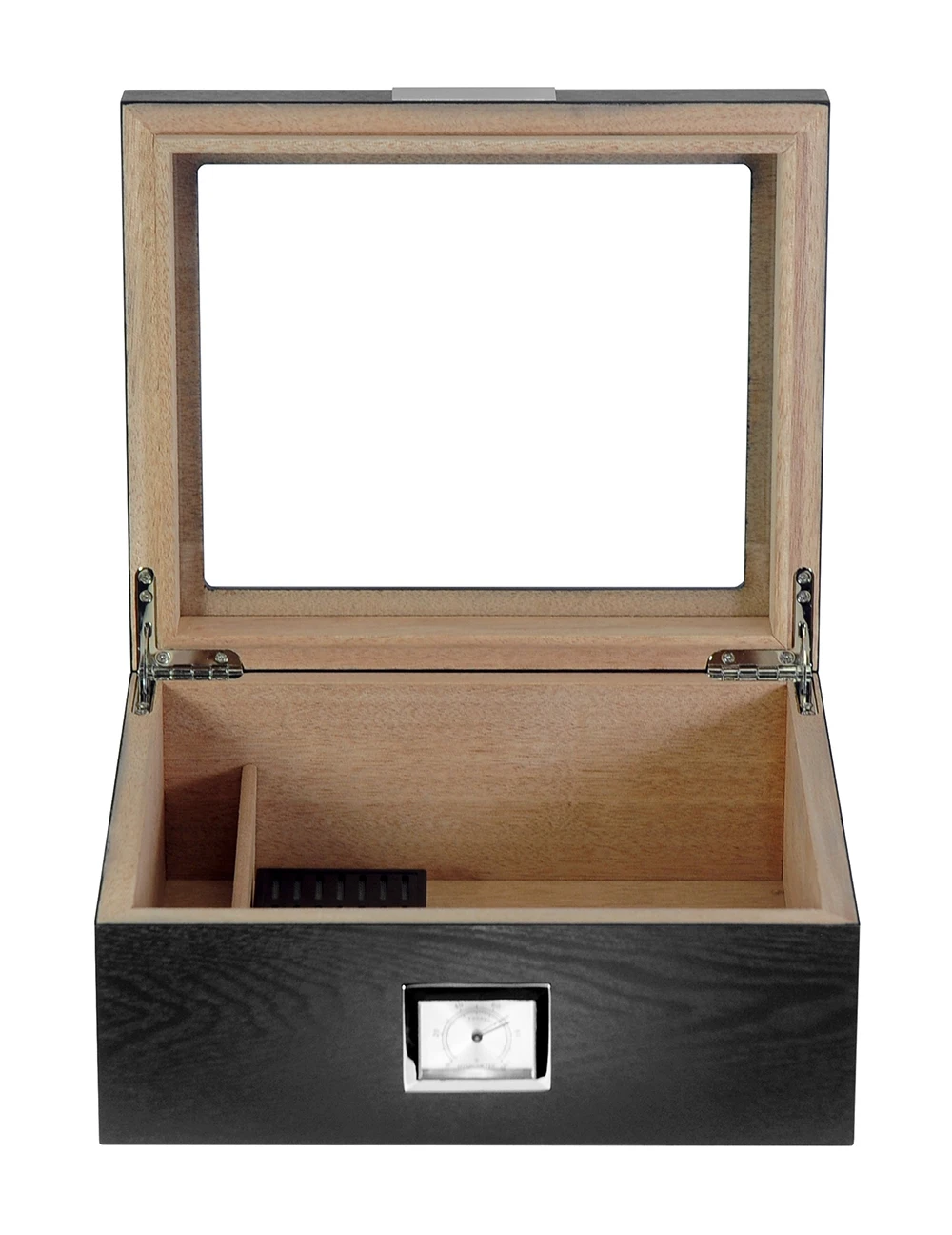 Handmade 25 CT Black Wooden Cigar Case Display Humidor With Top Clear Glass Window