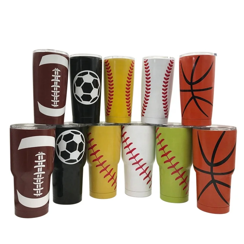 supplies 20oz 30oz Stainless Steel Vacuum Basketball Hockey Football Softball Tumbler with lid