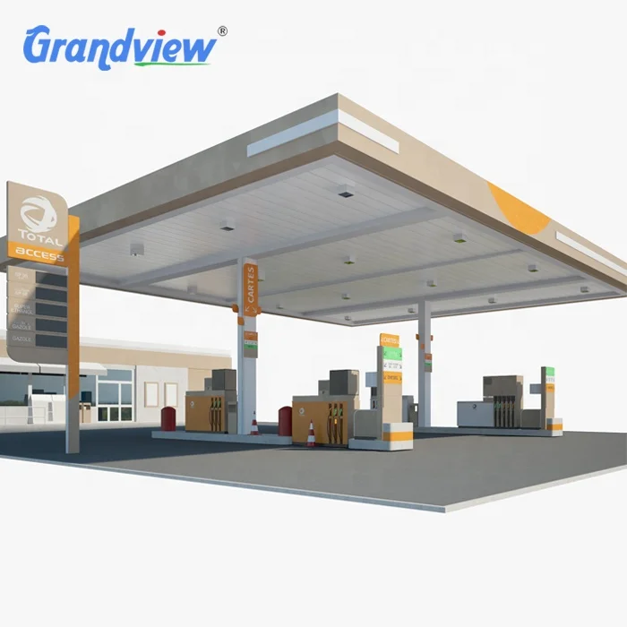 Gas Station Roofing Led Lights Petrol Fuel Steel Display Canopy Fascia Prefabricated Canopy Gas Station Decoration Canopy