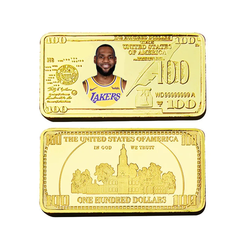 American Basketball player Star Kabe Jor-dan Curr Michaei Le-Bron gold coin Sport Collection Ticket golden Trading Game Card