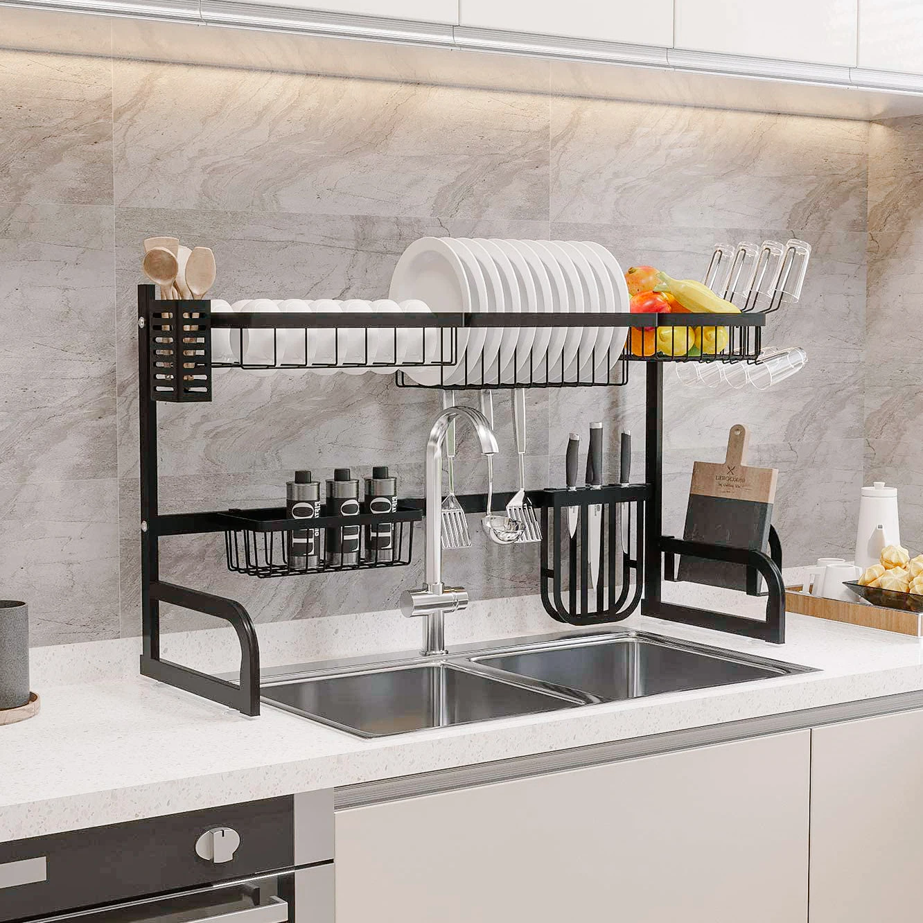 Hot selling stainless ss the dish drying rack over sink adjust