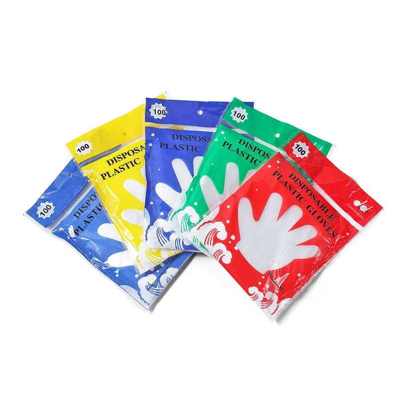 Disposable Gloves Colored Packaging Transparent Film Gloves Takeout Crayfish Catering PE Plastic Gloves Cheap And Affordable